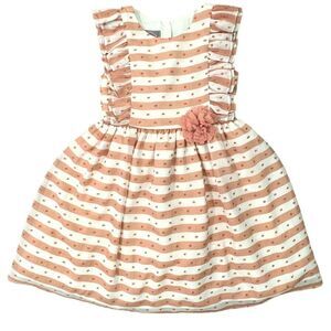 Pippa & Julie Girls Striped Sleeveless Ruffle Dress White & Tan Size 5